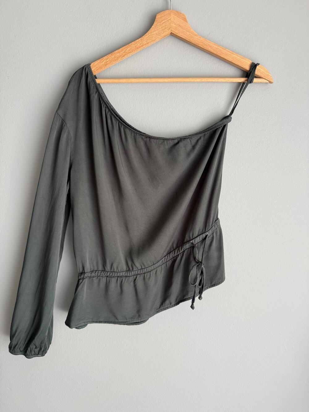 Cloth & Stone Women One Shoulder Top Size XS Emerald Green Asymmetric Drawstring